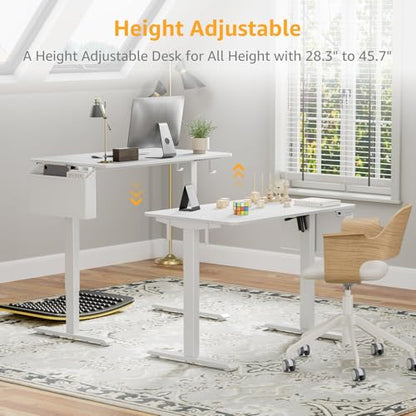 White Electric Sit To Stand Desk - 40 Inch Small Computer Desk Adjustable Height for Work Study Writing, Compact Sit Stand up Desks Table Workstation for Small Space Adult Boy Girl Home Office Bedroom - size: 39.4''
