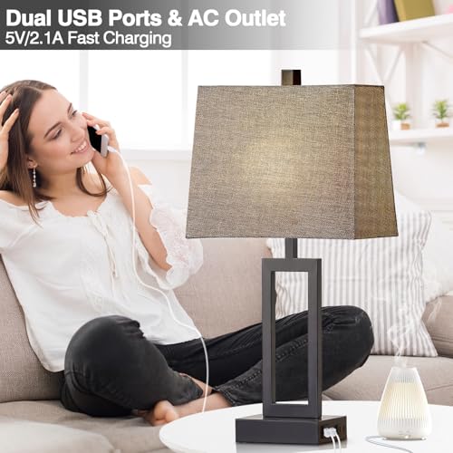 Rinweey 23.5" Touch Control Table Lamps Set of 2, Modern Bedside Lamps with USB A+C Ports & AC Outlet, 3 Way Dimmable Contemporary Nightstand Lamps for Bedroom Living Room Gray(LED Bulb Included) - color: Gray