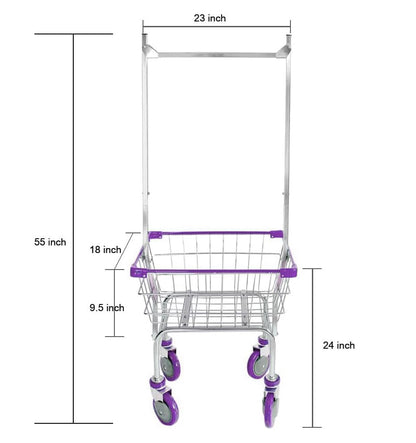 Laundry Cart Grey Powder Coated with Double Pole Rack, 1.5-Bu (Red, Black, Blue Trim) (Black) - color: Black
