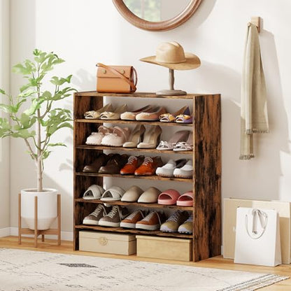 COSTWAY 6-Tier Shoe Rack, Extra Wide Shoe Shelf Organizer with Stackable Design, 31" Freestanding Adjustable Storage Shoe Stand for Small Space Entryway Hallway Closet (1,Rustic Brown) - color: Rustic Brown