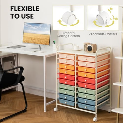 DREAMADE Rolling Cart With Storage Drawers, Utility Cart With Removable Plastic Drawers, Lockable Wheels for Classroom Organization, Art Supplies, Office, Scrapbook (20 Drawers, Macaron) - color: Macaron, style: 20 Drawers