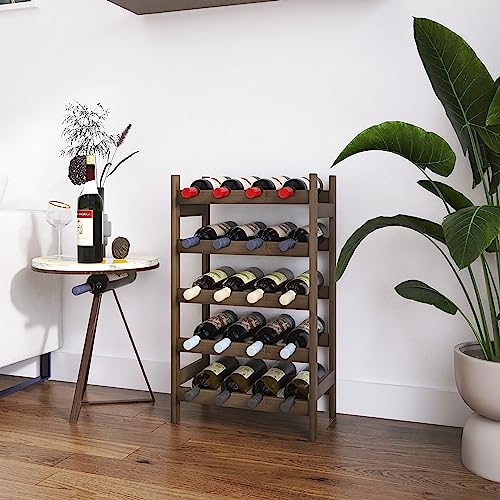 SMIBUY Bamboo Wine Rack, 20 Bottles Display Holder, 5-Tier Free Standing Storage Shelves for Kitchen, Pantry, Cellar, Bar (Walnut) - color: Walnut