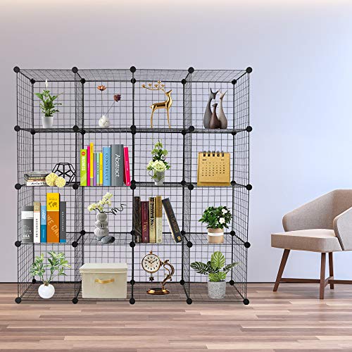 Vasitelan Wire Cube Storage Shelves, 16 Cube Storage Organizer Metal Shelves, Storage Bins Shelving, Modular Bookshelf Shelf, Closet Cabinet Ideal for Bedroom, Office, 47”L x 14”W x 57”H, Black