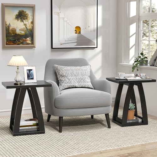 FROMJBEST End Tables Living Room, Side Table, Black End Table Set of 2 | Couch Side Table with Shelf, Modern End Table for Living Room, Bedroom, Nightstands Set of 2 - color: Black, size: 2