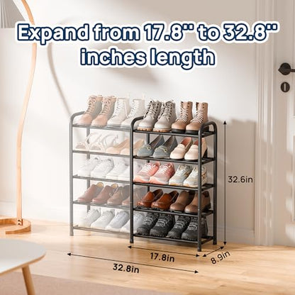 ENJOYBASICS 5 Tier Expandable Shoe Rack for Closet, Free Standing Metal Shoe Shelf Storage Organizer Holder 20 Pairs, Adjustable Width Shoe Rack for Entryway Small Space, Black - size: 5 Tier (10-20 Pairs)