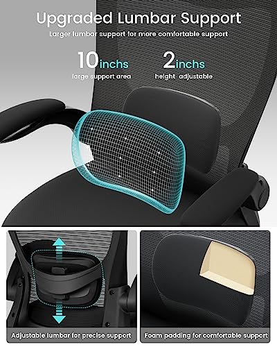 MUXX.STIL Office Chair, Ergonomic Desk Chair with Adjustable Lumbar Support and Flip up Armrest, Breathable Mesh Computer Chair for Home Office, Black - color: Black