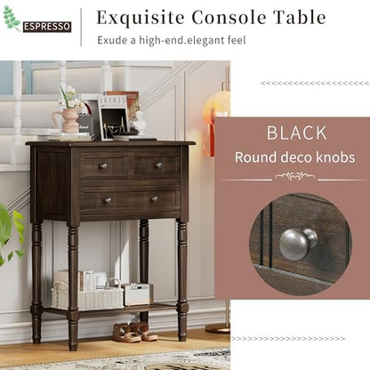 Knocbel Slim Antique Entry Console Table with 3 Drawers & Bottom Open Shelf, Solid Wood Narrow Small Sofa Table for Entryway Hallway Living Room 23.7" W x 13" D x 31.4" H Brown - color: Brown
