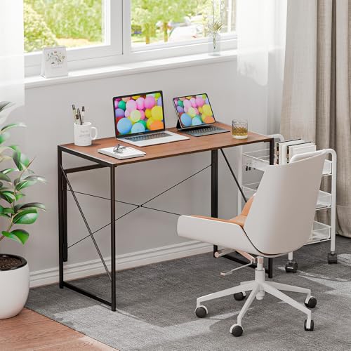 ZENY Folding Computer Desk 39'' Sturdy Writing Desk Gaming Desk Home Office PC Laptop Foldable Table Modern Simple Small Study Desk Steel Frame