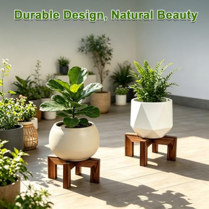 Wood Plant Stand Indoor Outdoor, Mid Century Modern Planter Holder, Sturdy Plant Pot Stand, Single Floor Flower Pot Holder (Walnut, Fit 2.5-8 Inch Pots) - size: Fit 2.5-8 Inch Pots