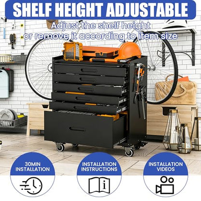 Metal Mobile Tool Storage Cabinet with 6 Drawers,Black Heavy Duty Rolling Tool Cabinets for Garage,Metal Storage Cabinets with Wheels,Assembly Required - color: Black, style: 6 drawers with wheels
