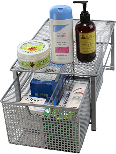 Deco Brothers Stackable Pull Out Cabinet Sliding Basket with Divider, Large | Under Sink Organizer, Silver - color: Silver