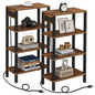 TUTOTAK Narrow Side Table Set of 2, Small End Table with Charging Station | 4-Tier Skinny Sofa Table, Slim Nightstand, Easy Assembly for Living Room, Bedroom, Brown TB01BB0802 - color: Brown, size: 4-tier
