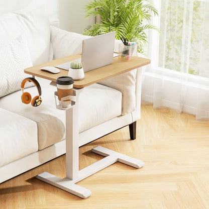 Tangkula Mobile Standing Desk, Pneumatic Height Adjustable Rolling Desk with Cup Holder & Headphone Hook, Overbed Table with Hidden Wheels, Laptop Computer Cart for Couch, Home, Office (Natural) - color: Natural