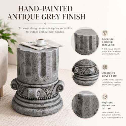 Stone Side Table,Round Faux Marble Side Table,Modern Small Stone End Table for Balcony, Tree Stump Garden Stool DrumTable Indoor and Outdoor (Gray-14.4"-2) - color: Gray-14.4"-2