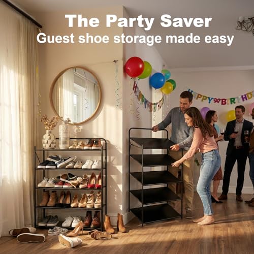 5 Tier No-Assembly Shoe Rack, Foldable Shoes Rack Organizer Without Installation, Portable Solid Metal Shoe Shelves for Closet, Entryway, Front Door Entrance - size: 5 Tier