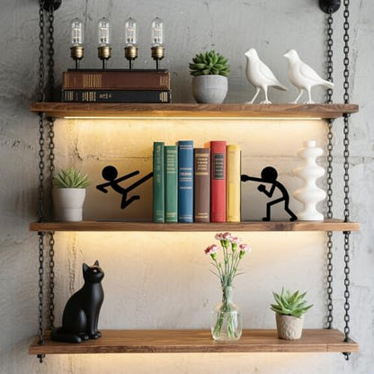 Metal Bookends Martial Arts People Book Ends for Shelves | Figurine Bookends Decorative Unique Desk Bookend Black Book Stopper for Home Reading Bookshelf Decor Book Lovers Gift - style: Martial Arts People