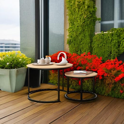 HOJINLINERO Round Nesting Coffee Table Set of 2,Cocktail Table,Large,Oak | Center Table for Living Room,Small Apartment,Small Space,Stacking Side Tables,Wood Tabletop,Sturdy and Easy to Assemble - color: Bk+oakdk, size: Large