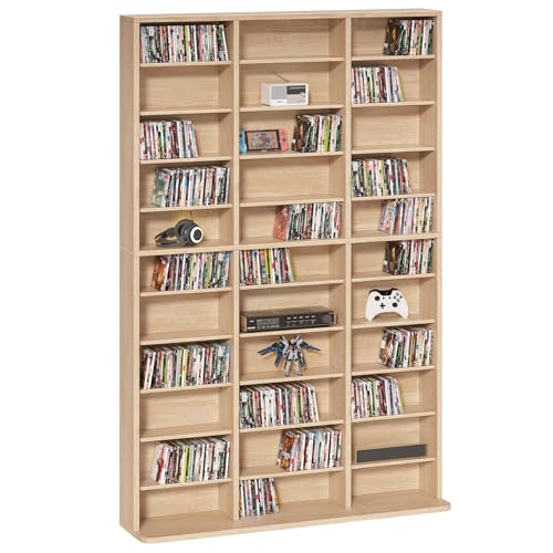 11 Tier Tall Display Cabinet, Natural Media Storage Cabinet | Adjustable Shelves, Free Standing DVD Organizer Shelf, Floor Multimedia Storage Manga Bookshelf for Living Room & Home Office - color: Natural, size: 11-Tier