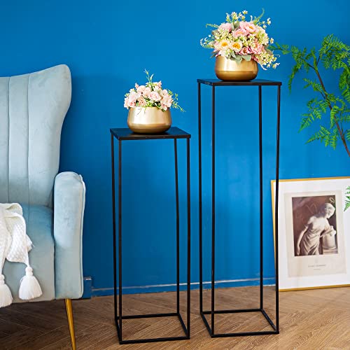 Black Tall Plant Stand: 31.5in, With Metal Panel, Packs of 2 | Columnar Cube Shape, Easy to Assembly, Flowers Cakes Drinks Display Table Centerpieces for Wedding Party Event - color: Black-2PSC, size: 31.5 inches - 2 Pcs