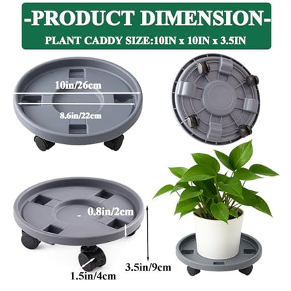 Rolling Plant Stand with Wheels 3 Pack 10 Inch Plant Caddy with Wheels Heavy Duty Plant Dolly Roller Base with Wheels Round Flower Pot Rack Holder Planter Trolley Tray, Grey - color: Grey, size: 10 inch