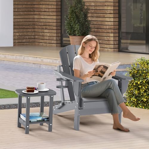 nalone Adirondack Side Table 16.5" Outdoor Side Table HDPE Plastic Double Adirondack End Table Small Table for Patio(Grey) - color: Grey