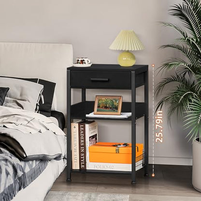 Lerliuo 3-Tier Printer Stand with Fabric Drawer and Shelves, Pure Black | Three-tier printer stand with fabric drawer and two shelves for paper, office supplies, scanners and fax machines - color: Pure Black