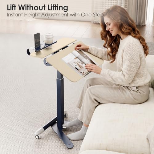 ROMOON Portable Standing Desk with Wheels, Height Adjustable Mobile Desk | Rolling Laptop Cart with Tilt Top, Storage, 24" Sit-Stand Computer Table for Home Office, Bedroom, Small Spaces, Oat Yellow - color: Oat Yellow