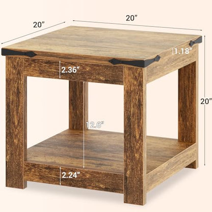 Homieasy End Table, 20x20 Inch Square Side Table for Living Room, Large Wood Accent Table with Storage Shelf, Modern Farmhouse Nightstand Bedside Table, Rustic Brown - color: Rustic Brown