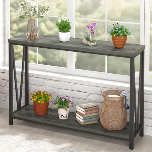 EXCEFUR Entryway Table, Rustic Wood Sofa Console Table with Storage, Modern Hallway Table for Living Room, Grey - color: Grey