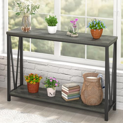 EXCEFUR Entryway Table, Rustic Wood Sofa Console Table with Storage, Modern Hallway Table for Living Room, Grey - color: Grey
