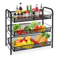 CVHOMEDECO. 3 Tier Fruit Basket Large Capacity Rectangular Metal Fruit Bowl Detachable Metal Fruit Stands Organizer for Kitchen Counter, Bread, Vegetable, Snack and Fruits. Black