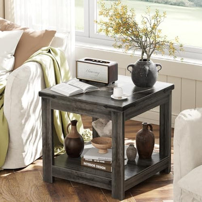 Homieasy 20" End Table with Storage Shelf, Square Farmhouse Bedside Table, Grey - color: Grey