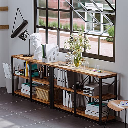 IRONCK Bookshelf Double Wide 47 in 3-Tier, Industrial Bookcases, Wood and Metal Bookshelves, Book Shelves for Home Office Decor Display - size: 47 In