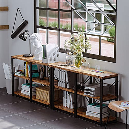 IRONCK Bookshelf Double Wide 47 in 3-Tier, Industrial Bookcases, Wood and Metal Bookshelves, Book Shelves for Home Office Decor Display - size: 47 In