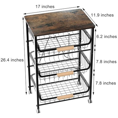 Fruit Vegetable Basket for Kitchen,4 Tier Pantry Organizers and Storage,Snack Organizer for Countertop,Pantry Cart,Metal Wire Storage Shelf Organizer Baskets for Kitchen, Pantry, Bathroom