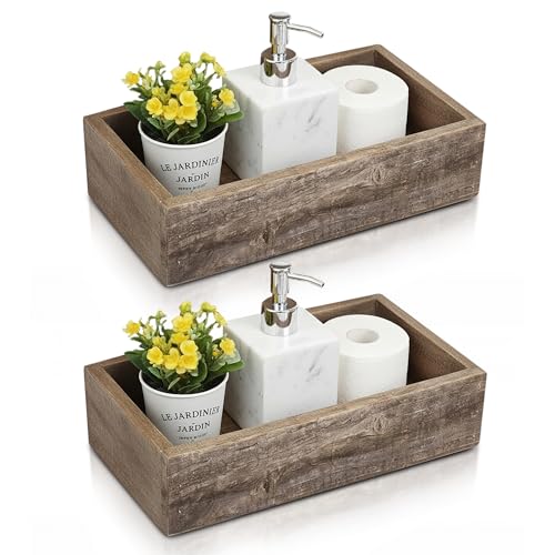 BARNWOODUSA Small Wooden Planter Box – Rustic 2-Pack Wood Window Planter Box Set for Centerpieces & Storage – Durable Wooden Boxes for Decor - Perfect Toilet Basket for Bathroom Organizer - color: Natural Weathered Gray, size: 2Pack - 12.75"L x 7.5"W x 3"