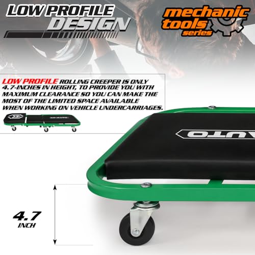 M-AUTO Foldable Z Creeper 2-in-1 Rolling Folding Car Creeper & Seat, 36" Adjustable Roller Garage Chair Lay Down or Sit, 330LBS Capacity Under Car Roller Creeper with 6 Swivel Casters, Green - color: Green, size: 36"
