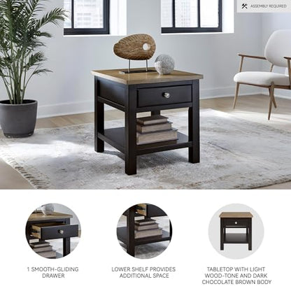 Signature Design by Ashley Drazmine Casual End Table with 1 Lower Shelf, Light Brown & Black - color: Light Brown & Black