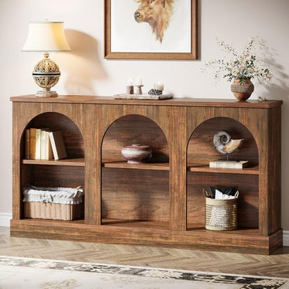 Tribesigns Farmhouse Console Table, 63-Inch Long 3 Tier Entryway Table with Storage, Wooden Rectangular Sofa Table Behind The Couch for Entrance, Hallway, Living Room, Dark Brown - color: Dark Brown
