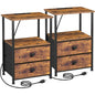 LOAKEKEL Night Stand, Nightstands Set of 2 with Charging Station | Bedside Table with 2 Fabric Drawers for Bedroom, End Tables with Storage Shelf for Small Spaces, Rustic Brown - color: Rustic Brown, style: Power
