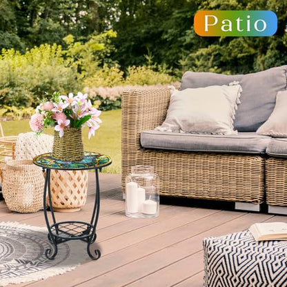 Cinnvoice Outdoor Side Table Round Small Mosaic Patio Accent Indoor End Plant Coffee Tea Table for Yard Patio Porch Garden Living Room, Bedroom(Butterfly Style,12 Inch) - size: 12 Inch, style: Butterfly Style