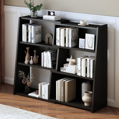 IOTXY Wooden Extendable Shelf Bookcase - 3-Tier Ladder Low Short Bookshelf for Small Space or Corner, Black, S - color: Black, size: Small