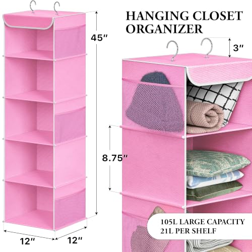 Simple Houseware 5 Shelf Hanging Closet Organizer, Pink - color: Pink, size: 5 Shelf