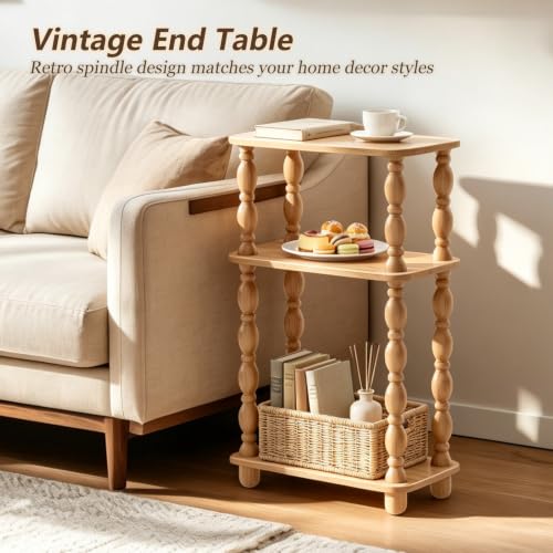3-Tier Small Side Table, Narrow End Table, Natural Wood | Modern Accent Table, Skinny Bedside Nightstand, For Small Spaces, Bedroom & Living Room - color: Natual Wood, size: Narrow