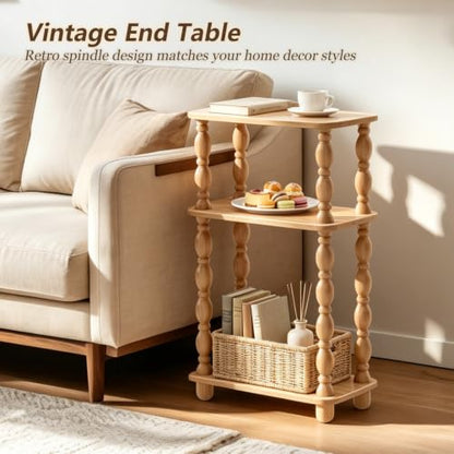 3-Tier Small Side Table, Narrow End Table, Natural Wood | Modern Accent Table, Skinny Bedside Nightstand, For Small Spaces, Bedroom & Living Room - color: Natual Wood, size: Narrow