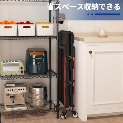 WORKPRO 3-Tier Collapsible Service Cart, Black/Red, 210 LBS Foldable Utility Cart with Wheels, Portable Rolling Tool Cart for Garage, Warehouse, Home, Restaurant and Office (No Assembly Required) - color: Black/Glossy Red