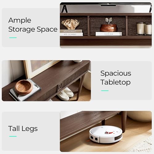 LINSY Fluted Console Table with Storage and Shelves, Walnut | Entryway Table, Wood Entrance, Behind Couch Sofa Table, Foyer Tables for Hallways, Living Room Boho Furniture, Narrow Long - color: Walnut