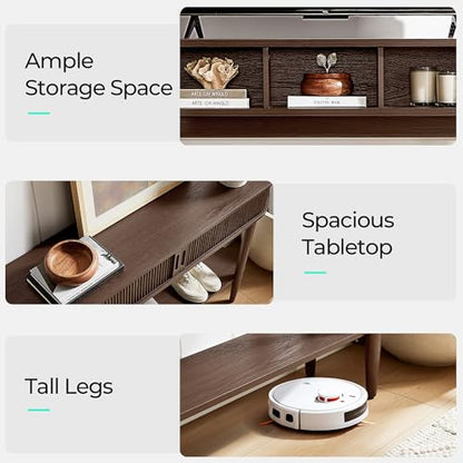 LINSY Fluted Console Table with Storage and Shelves, Walnut | Entryway Table, Wood Entrance, Behind Couch Sofa Table, Foyer Tables for Hallways, Living Room Boho Furniture, Narrow Long - color: Walnut