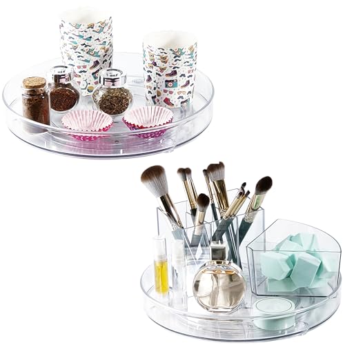 2 Pack Lazy Susan 9.25" Inch Turntable Organizer Pantry Organization and Storage Container Bins Spice Rack Cabinet Rotating Condiment for Pantry Kitchen Vanity Bathroom Jewelry Holder Clear - size: 9.25 inch 2Pack