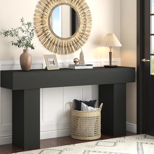 63 Inch Long Console Table for Entryway, Farmhouse Wood Rectangular Sofa Table Behind Couch Table, Narrow Entryway Table for Living Room, Entrance, Hallway, Foyer, Easy Assembly (Charcoal Black) - color: Charcoal Black